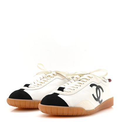 Chanel Calfskin Embossed Suede Sneakers 39.5 White Black 4 of 9