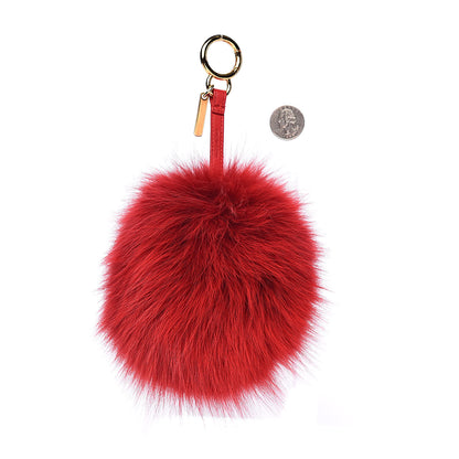 Fendi Fox Fur Shiny Nappa Heart Pom Pom Bag Charm Rosso Rosa 2 of 3