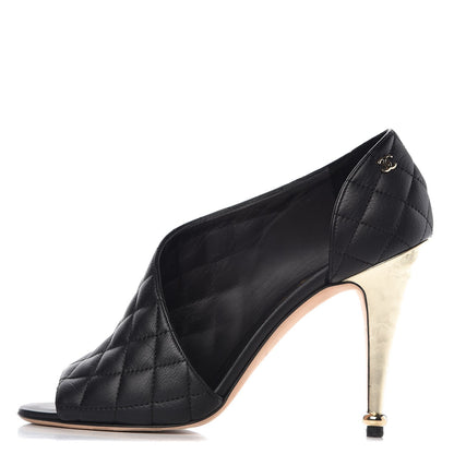Chanel Calfskin Quilted Peep Toe Pumps 39.5 Black 1 of 9