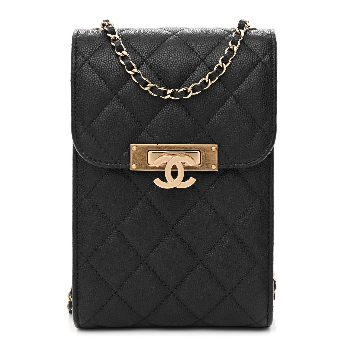 Caviar Quilted Golden Class Phone Holder Black