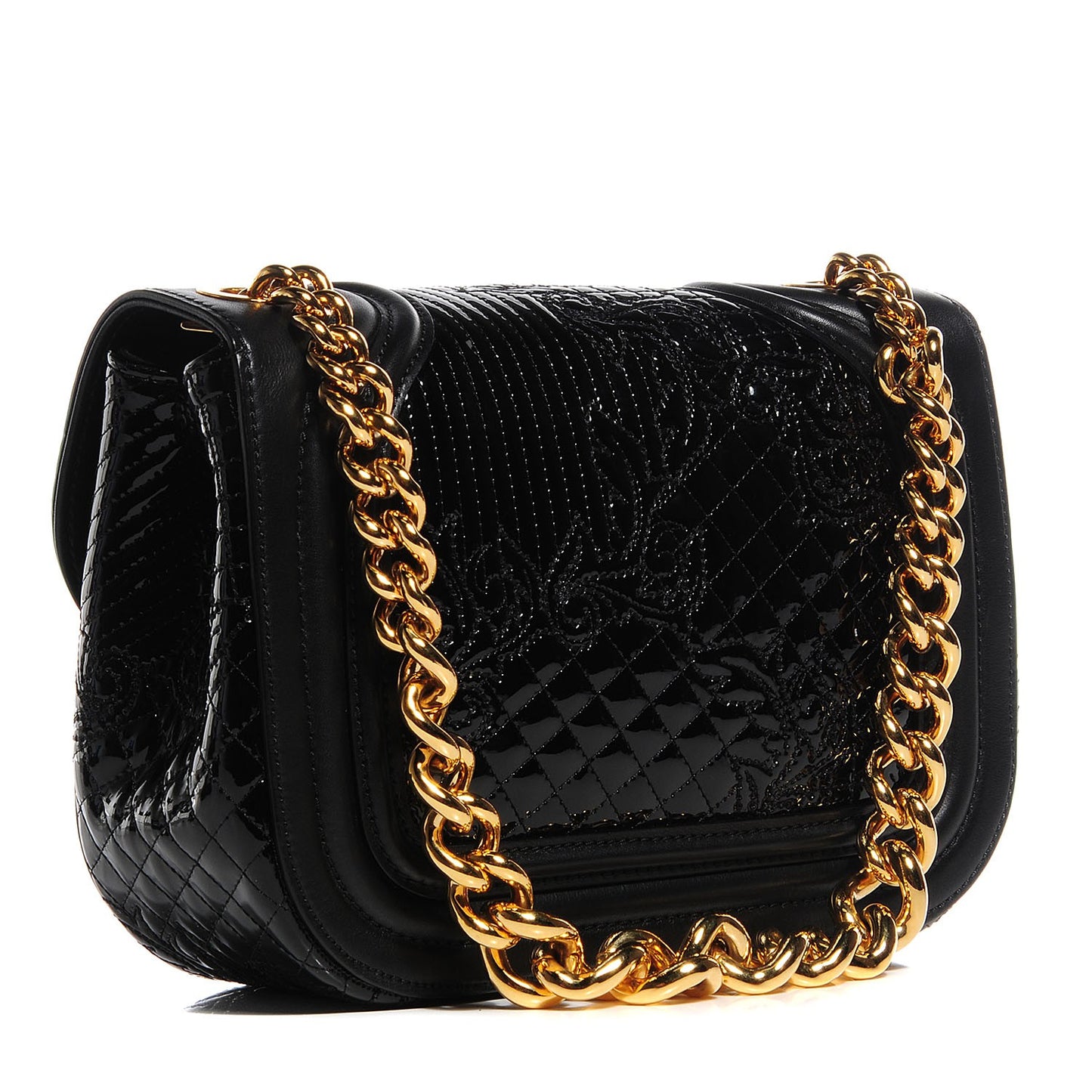 Patent Micro Vanitas Shoulder Bag Black