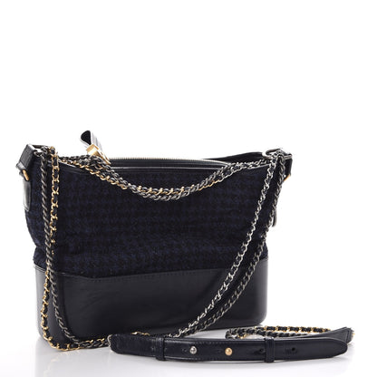 Chanel Tweed Calfskin Quilted Medium Gabrielle Hobo Black Blue 3 of 7