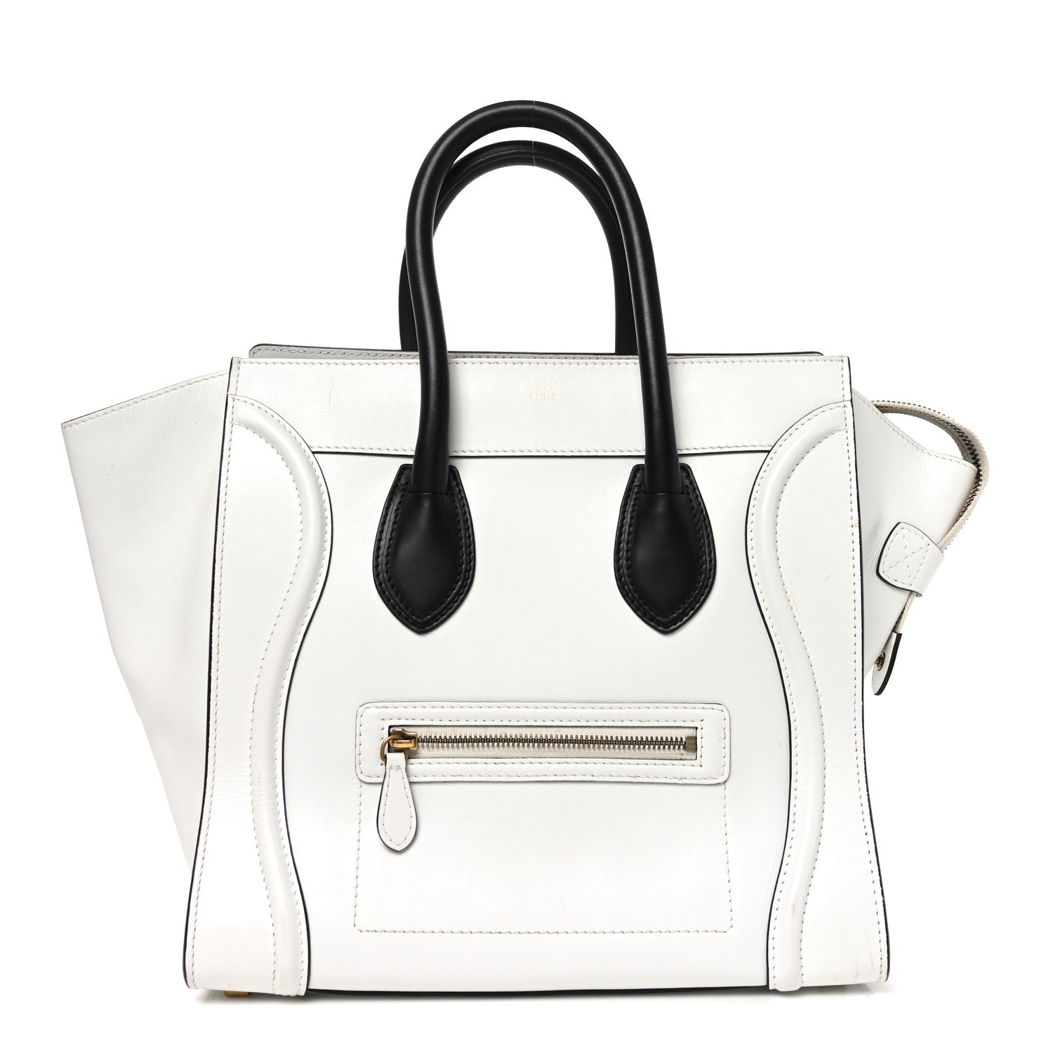 Celine Satin Calfskin Mini Bi-Color Luggage White Black 1 of 10