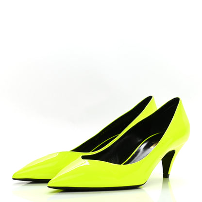 Saint Laurent Patent Calfskin Kiki 55 Pumps 39.5 Neon Yellow 3 of 11