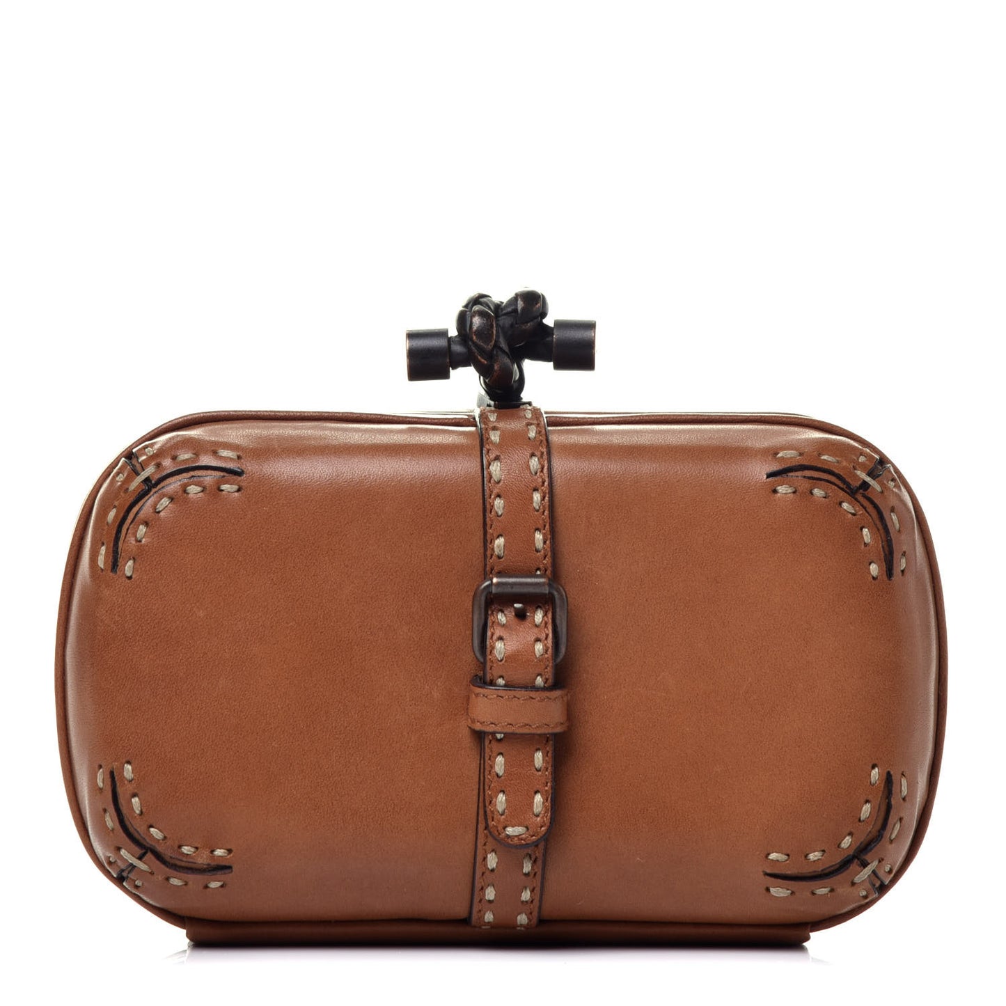 Calfskin Topstitched Knot Clutch Brown