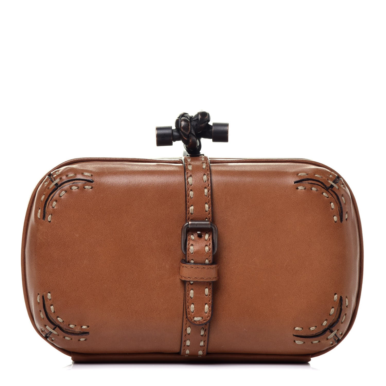 Bottega Veneta Calfskin Topstitched Knot Clutch Brown 1 of 7