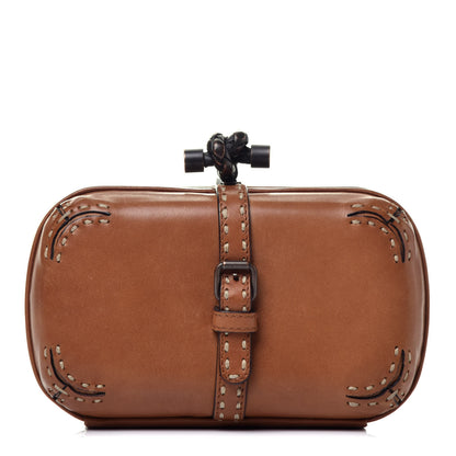 Bottega Veneta Calfskin Topstitched Knot Clutch Brown 1 of 7