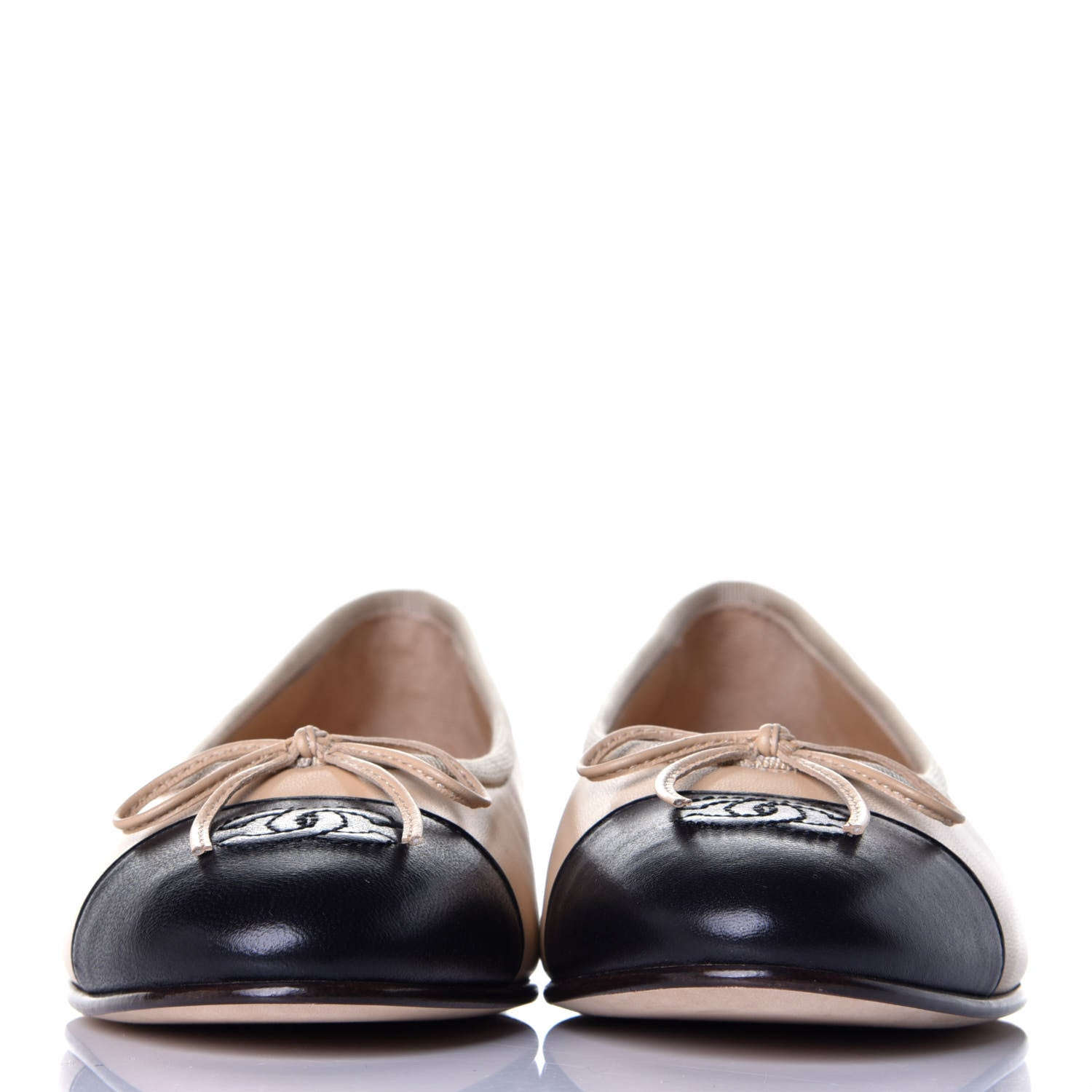 Chanel Lambskin CC Cap Toe Ballerina Flats 37 Beige Black 2 of 8