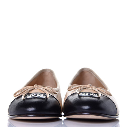 Chanel Lambskin CC Cap Toe Ballerina Flats 37 Beige Black 2 of 8