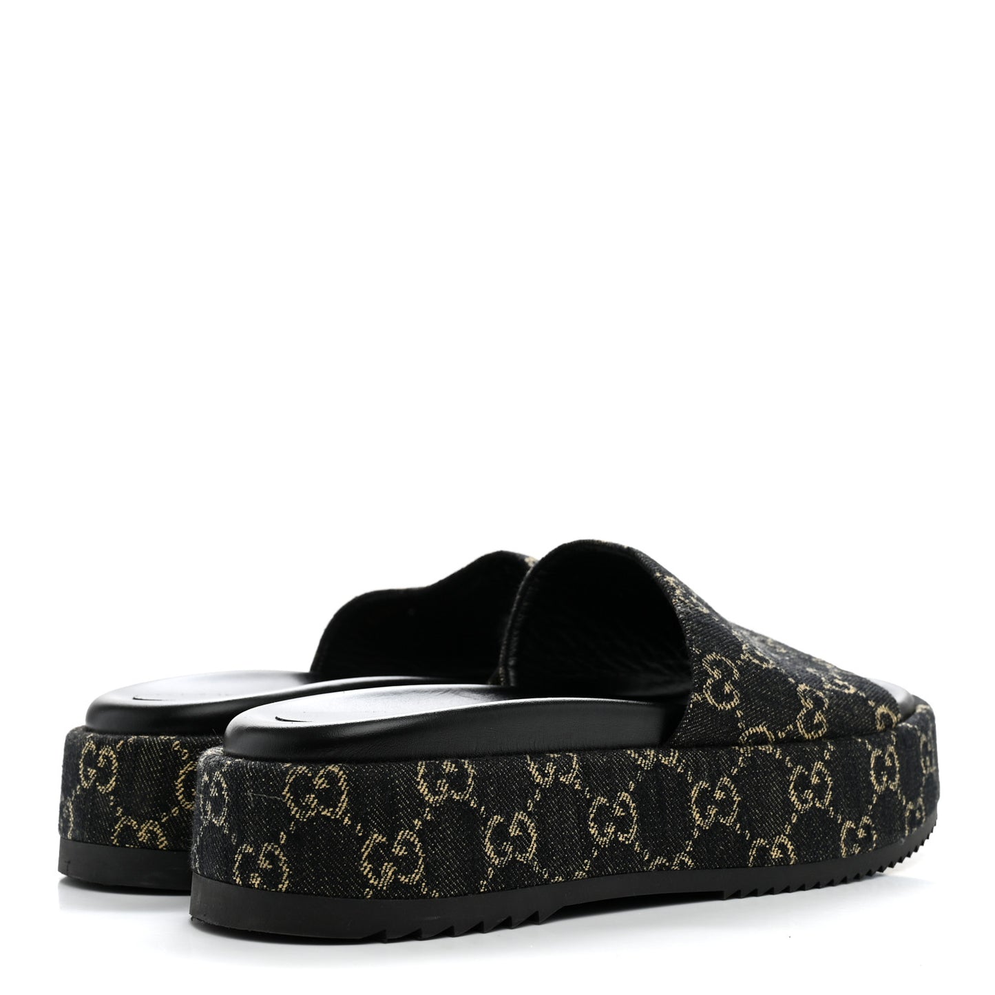 Jacquard Black Denim GG Monogram Angelina Platform 55mm Slide Sandals 41 Black Ivory