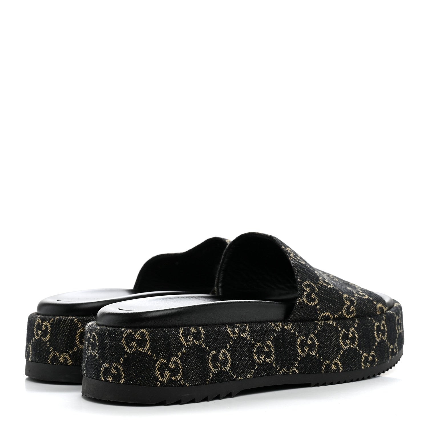 Gucci Jacquard Black Denim GG Monogram Angelina Platform 55mm Slide Sandals 41 Black Ivory 5 of 9