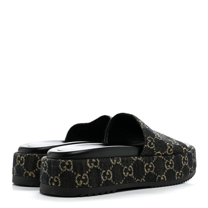 Gucci Jacquard Black Denim GG Monogram Angelina Platform 55mm Slide Sandals 41 Black Ivory 5 of 9