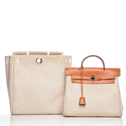 Hermes Toile Vache Calfskin Herbag 30 PM Backpack Natural 15 of 15