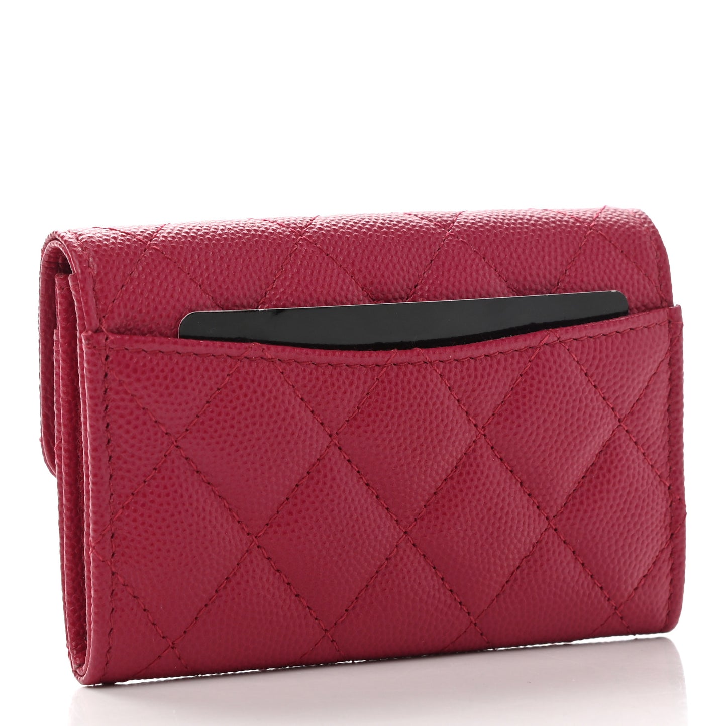 Caviar Quilted Flap Card Holder Wallet Dark Pink
