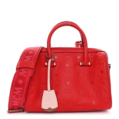 MCM Calfskin Ottomar Monogram Small Essential Boston Bag Viva Red 1 of 9