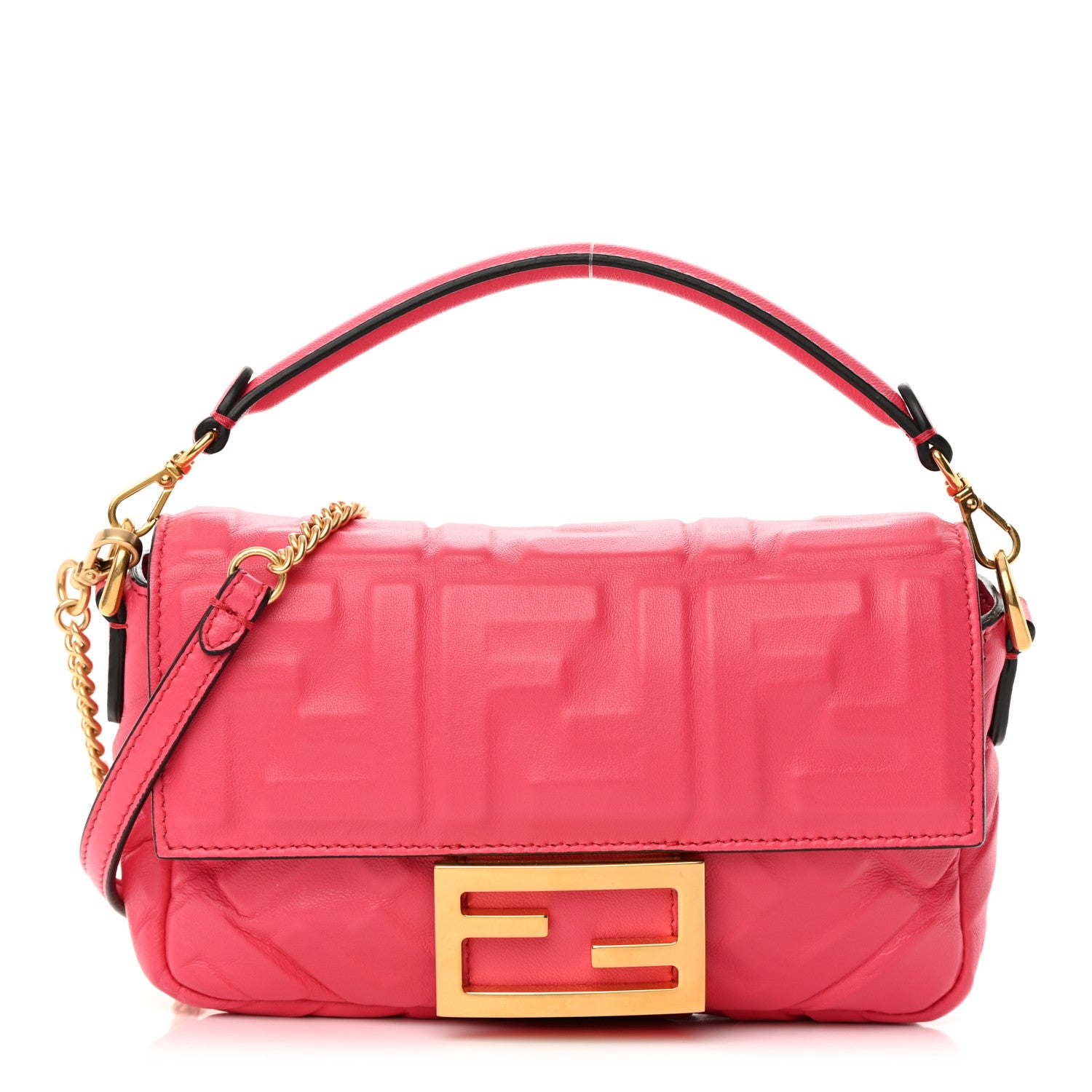Fendi Nappa FF 1974 Embossed Mini Baguette Lampone 1 of 12