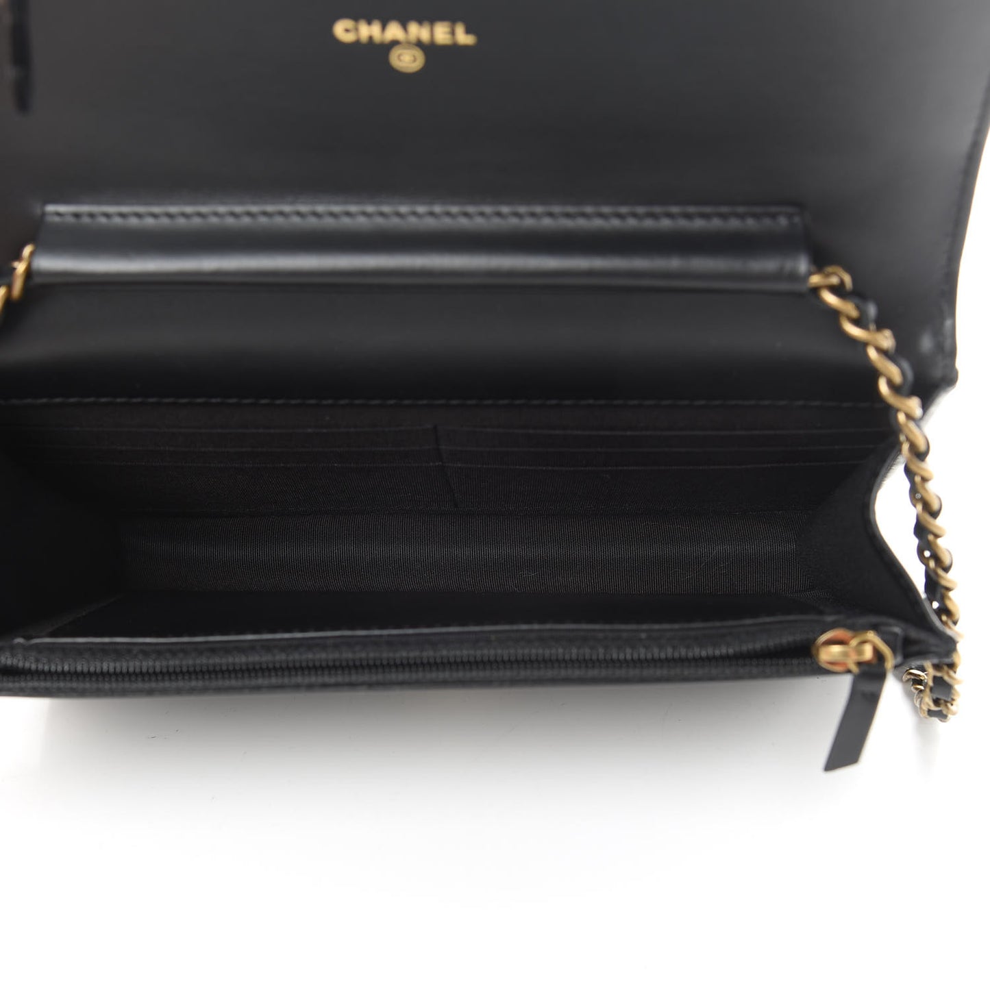 Patent Calfskin Quilted Boy Wallet On Chain WOC Black