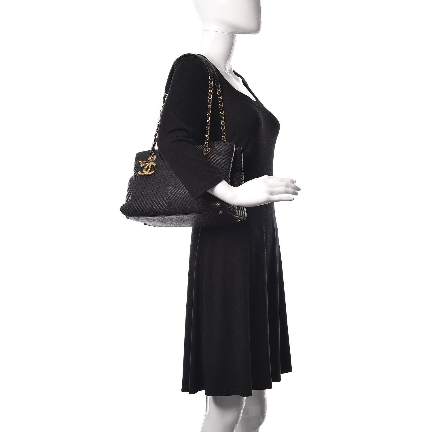 Chanel Wrinkled Lambskin Chevron Quilted Surpique Tote Black 2 of 11