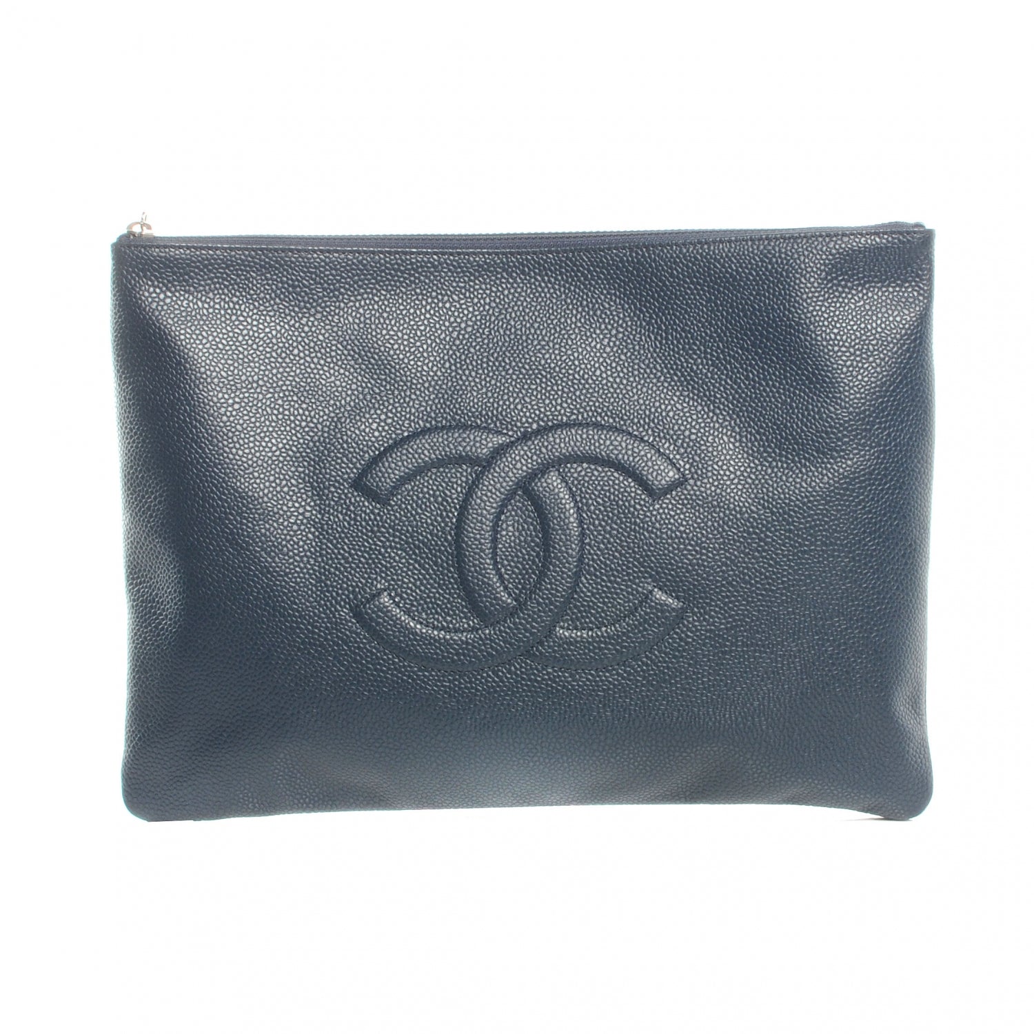 Chanel Caviar CC Flat Cosmetic Pouch Navy Blue 1 of 8