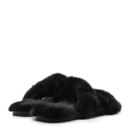 Saint Laurent Mink Fur Bleach Sandals 39 Black 4 of 6