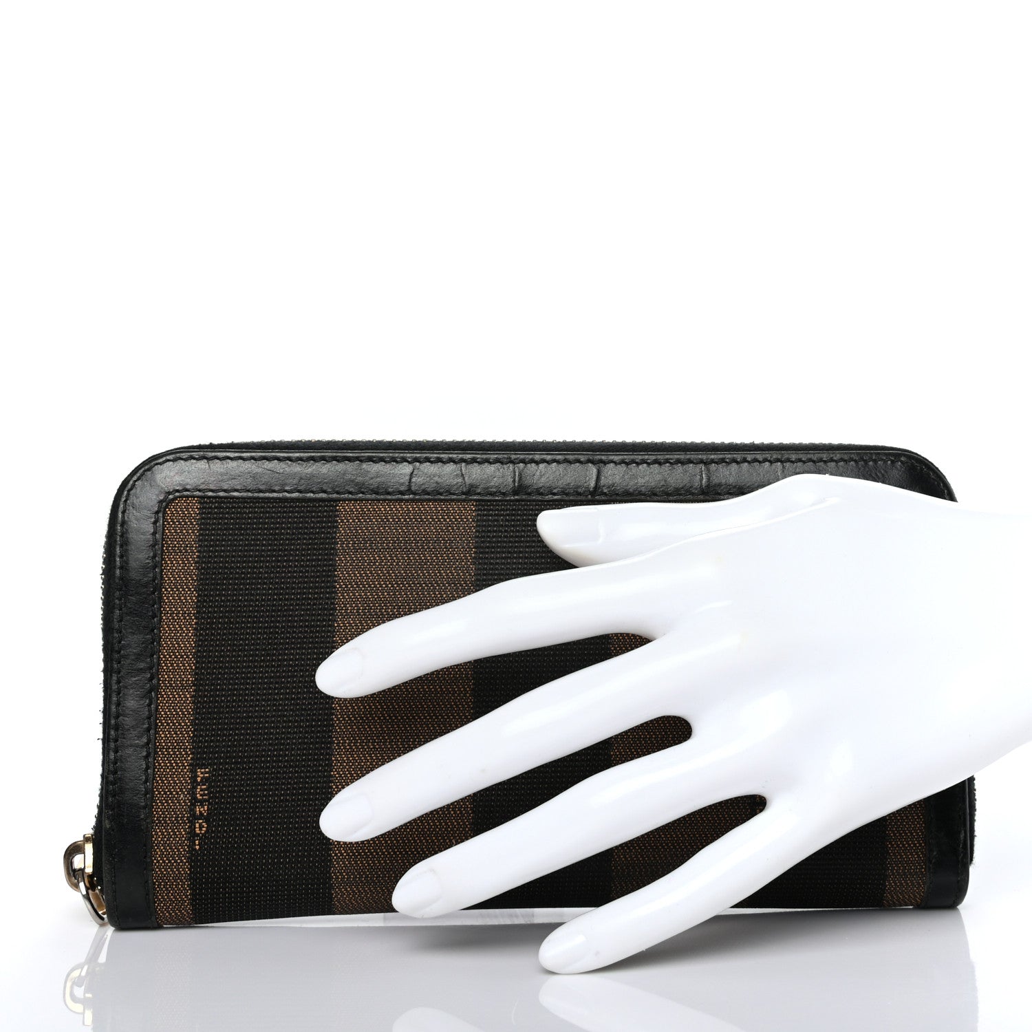 Fendi Pequin Cuoio Vegetale Zip Around Wallet Tobacco Black 2 of 8