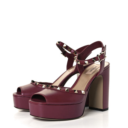 Valentino Garavani Calfskin Rockstud Platform Sandals 38.5 Cerise 2 of 9