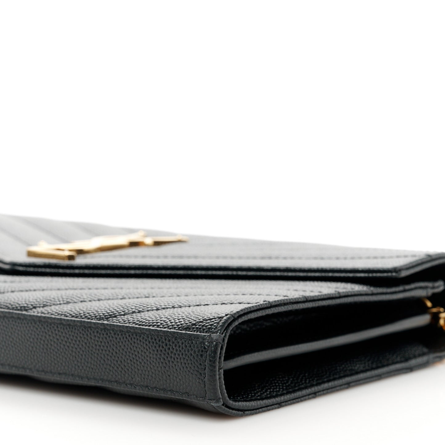 Grain De Poudre Matelasse Chevron Monogram Chain Wallet Black