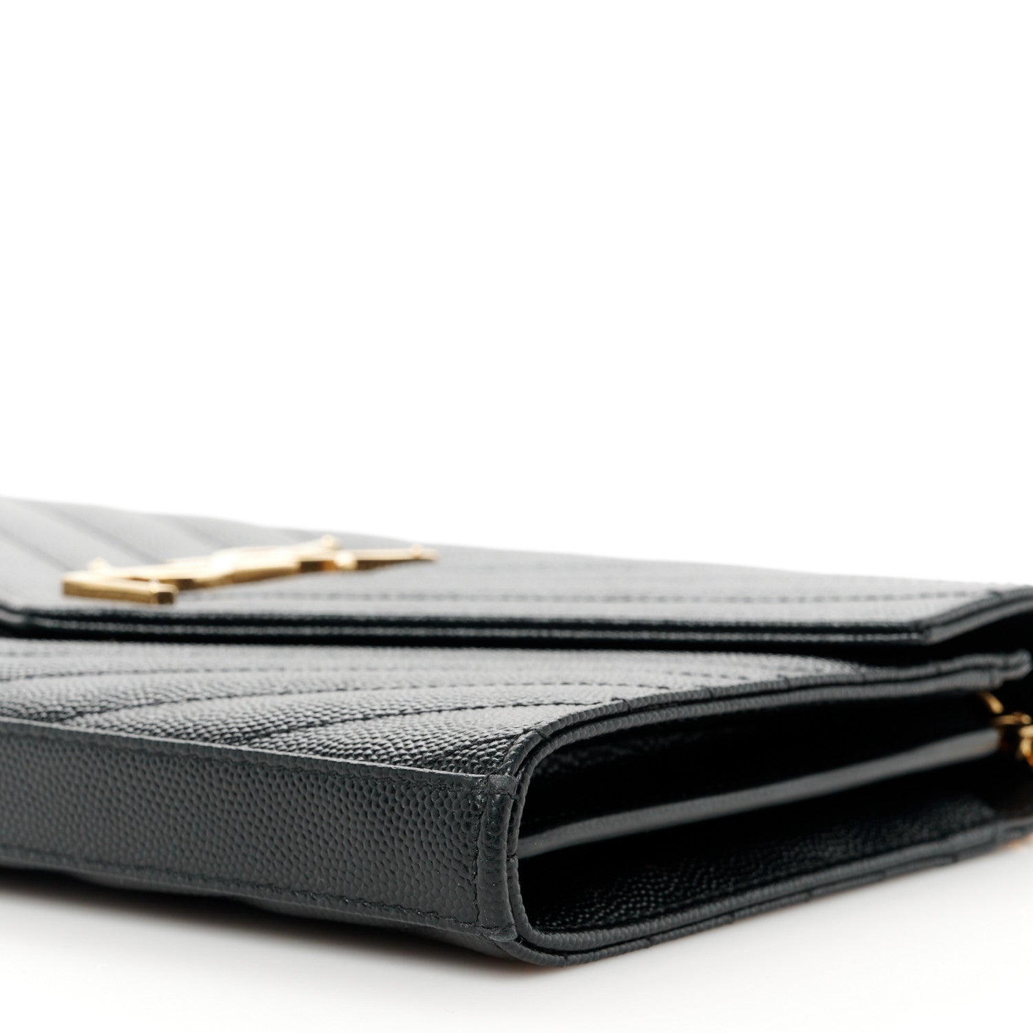 Saint Laurent Grain De Poudre Matelasse Chevron Monogram Chain Wallet Black 10 of 12