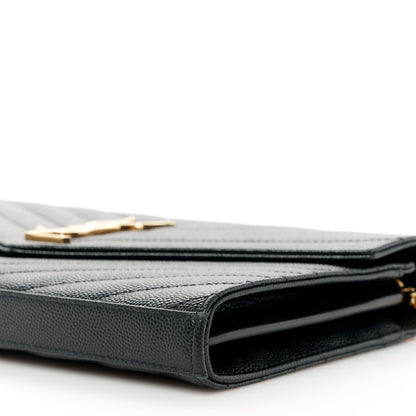 Saint Laurent Grain De Poudre Matelasse Chevron Monogram Chain Wallet Black 10 of 12