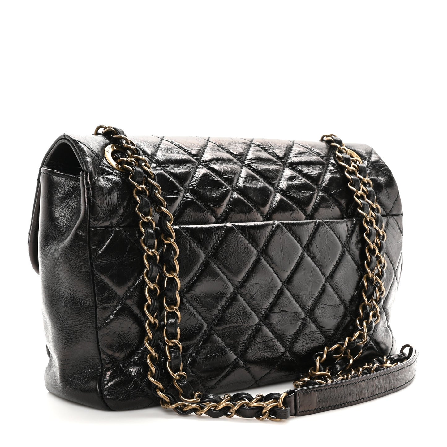 Aged Calfskin Snakeskin Urban Mix Flap Black