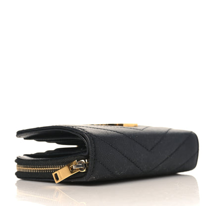 Saint Laurent Grain De Poudre Matelasse Chevron Monogram Compact Zip Around Wallet Black 4 of 7