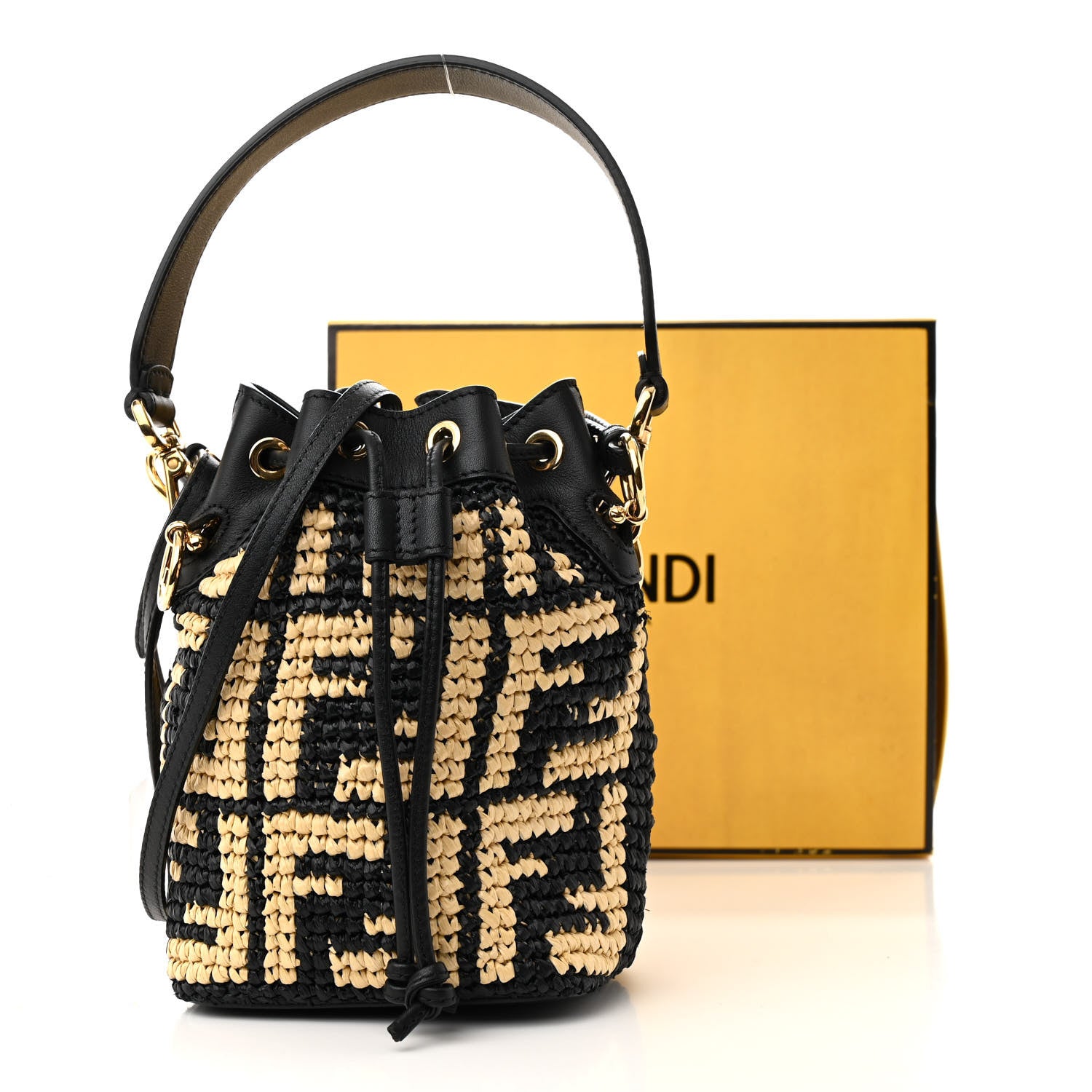 Fendi Raffia Vitello Seta F is Fendi FF Woven Mini Mon Tresor Bucket Bag Black Natural 9 of 9