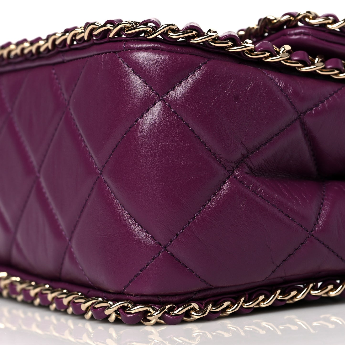 Crumpled Calfskin Medium Chain All Over Flap Purple