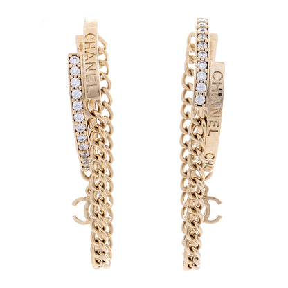Chanel Metal Crystal Chain CC Hoop Earrings Gold 1 of 3