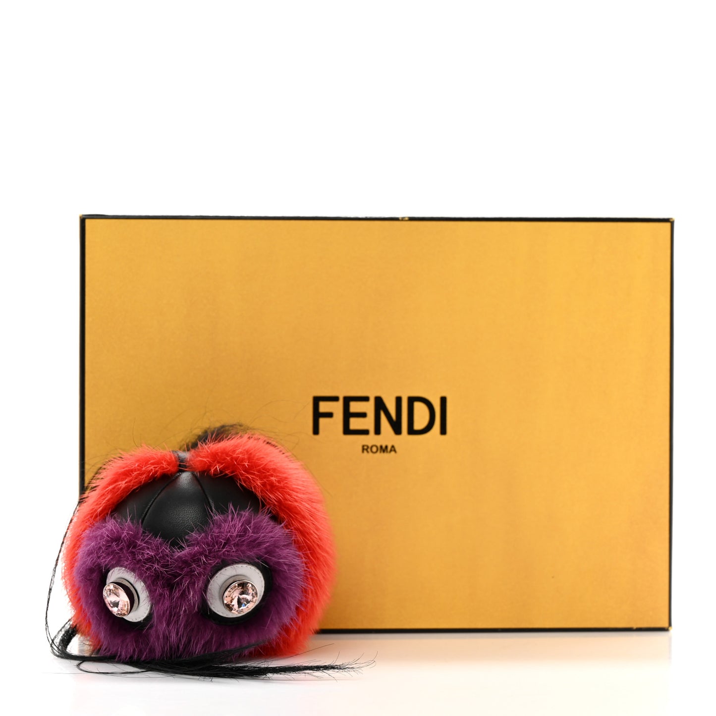 Fox Mink Rabbit Fur Kooky Monster Bag Bug Charm Tangerine Black