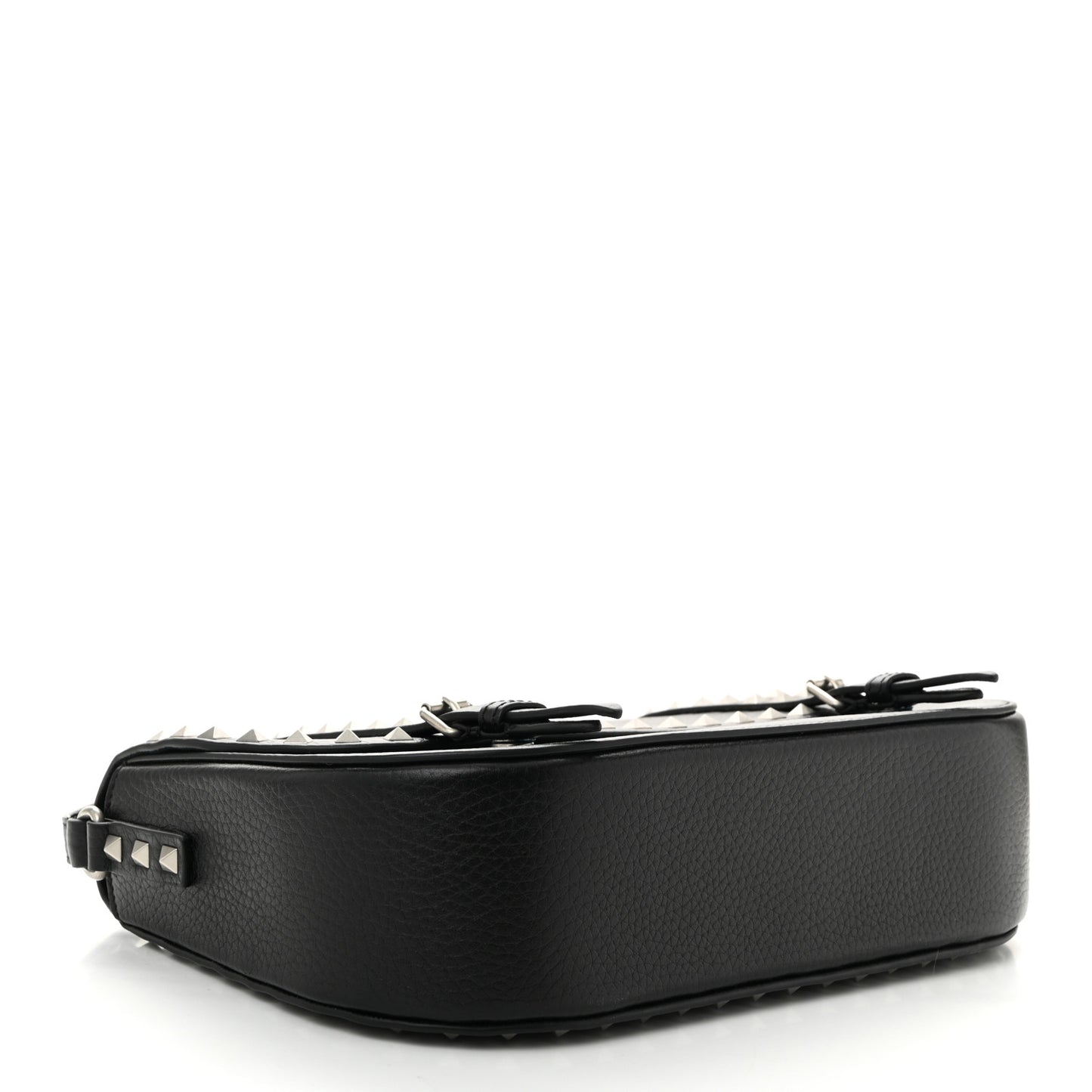Pebbled Calfskin Large Rockstud Messenger Black