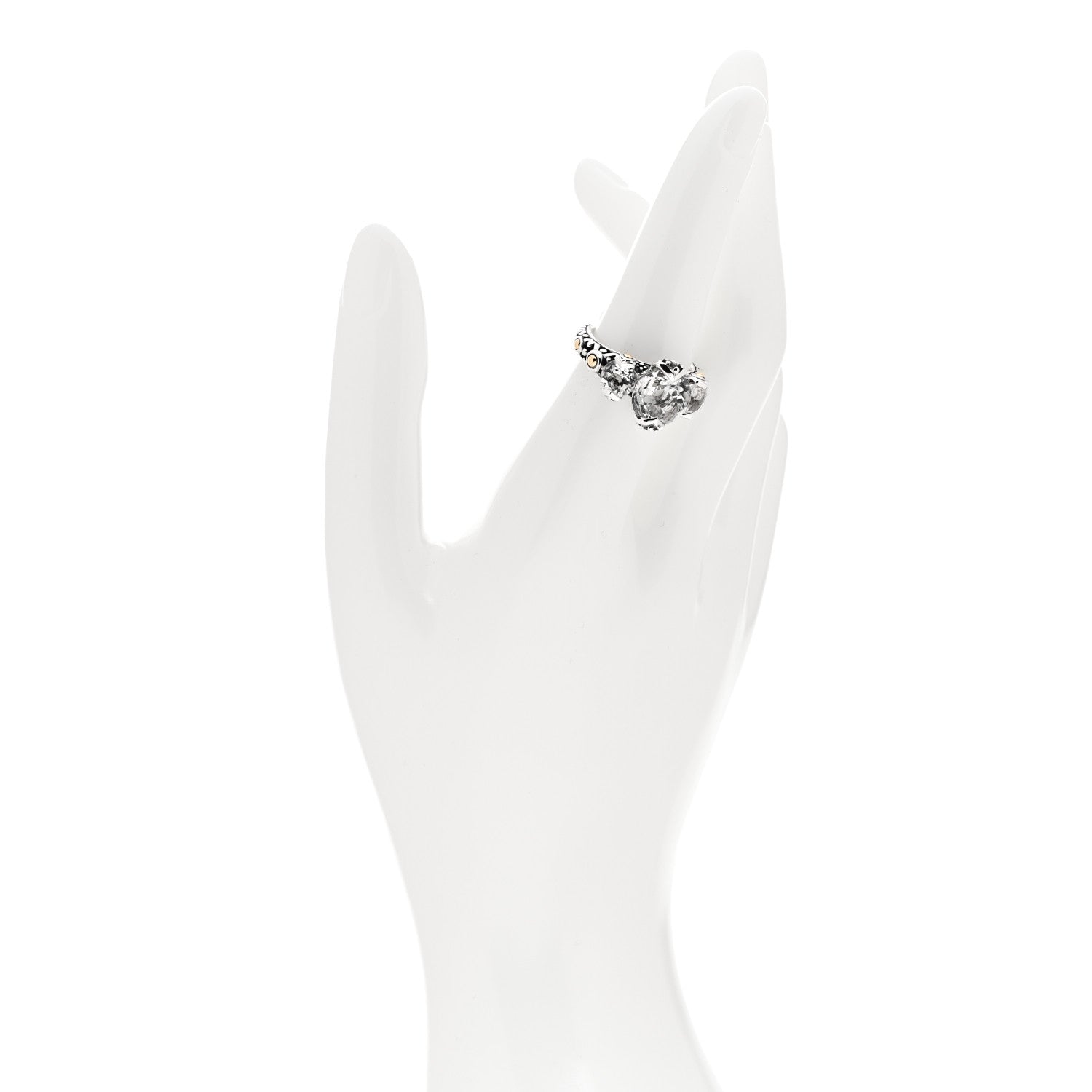 John Hardy Sterling Silver 18K Yellow Gold White Topaz Batu Sari Ring 54 7 2 of 6