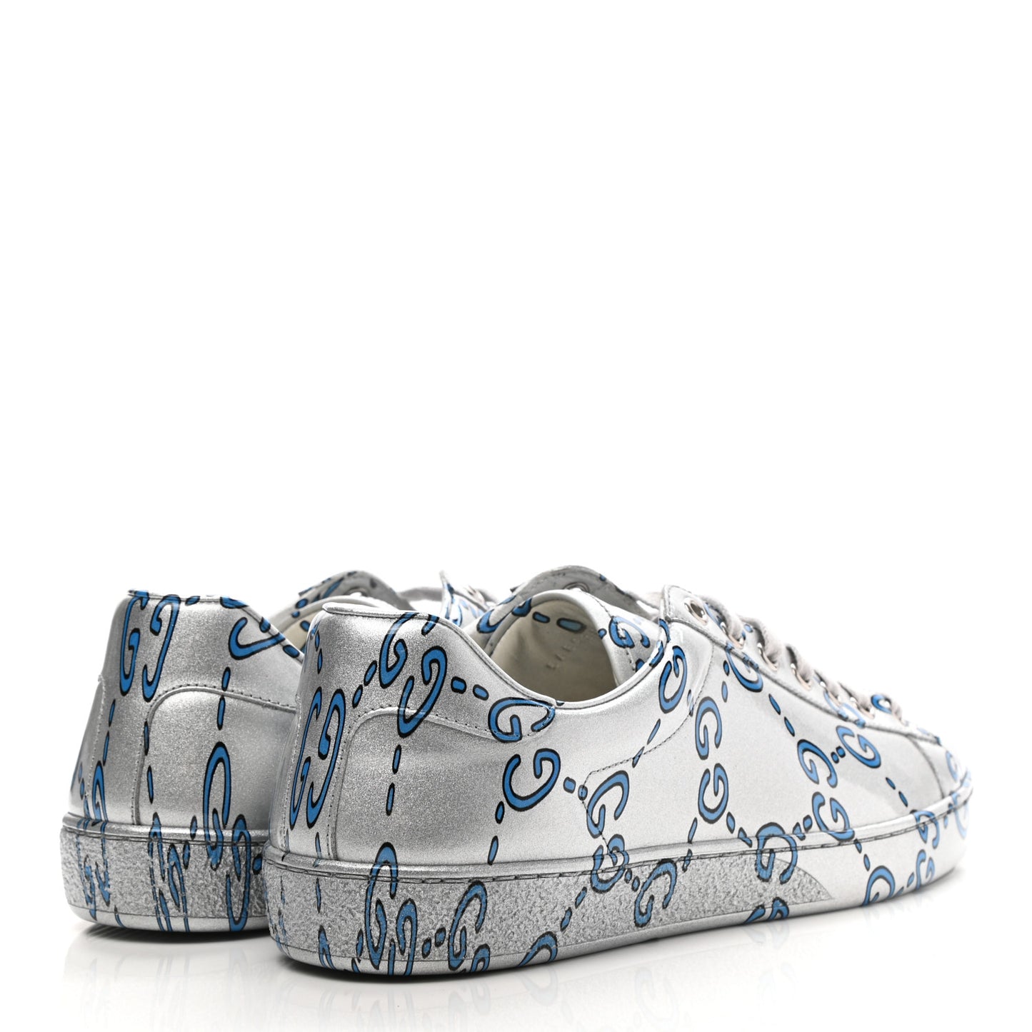 Miro Rubber Wax GucciGhost Print Mens New Ace Sneakers 7 Silver
