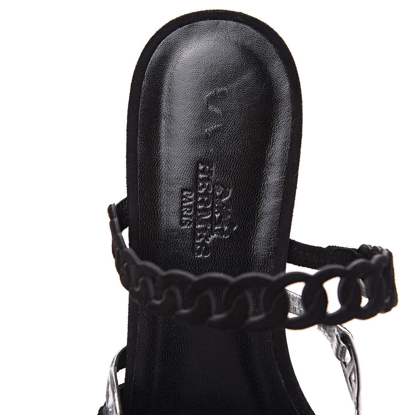 Metallic Nappa Suede Goatskin Nude Sandals 36 Argent Black