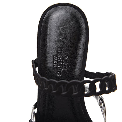 Hermes Metallic Nappa Suede Goatskin Nude Sandals 36 Argent Black 6 of 9