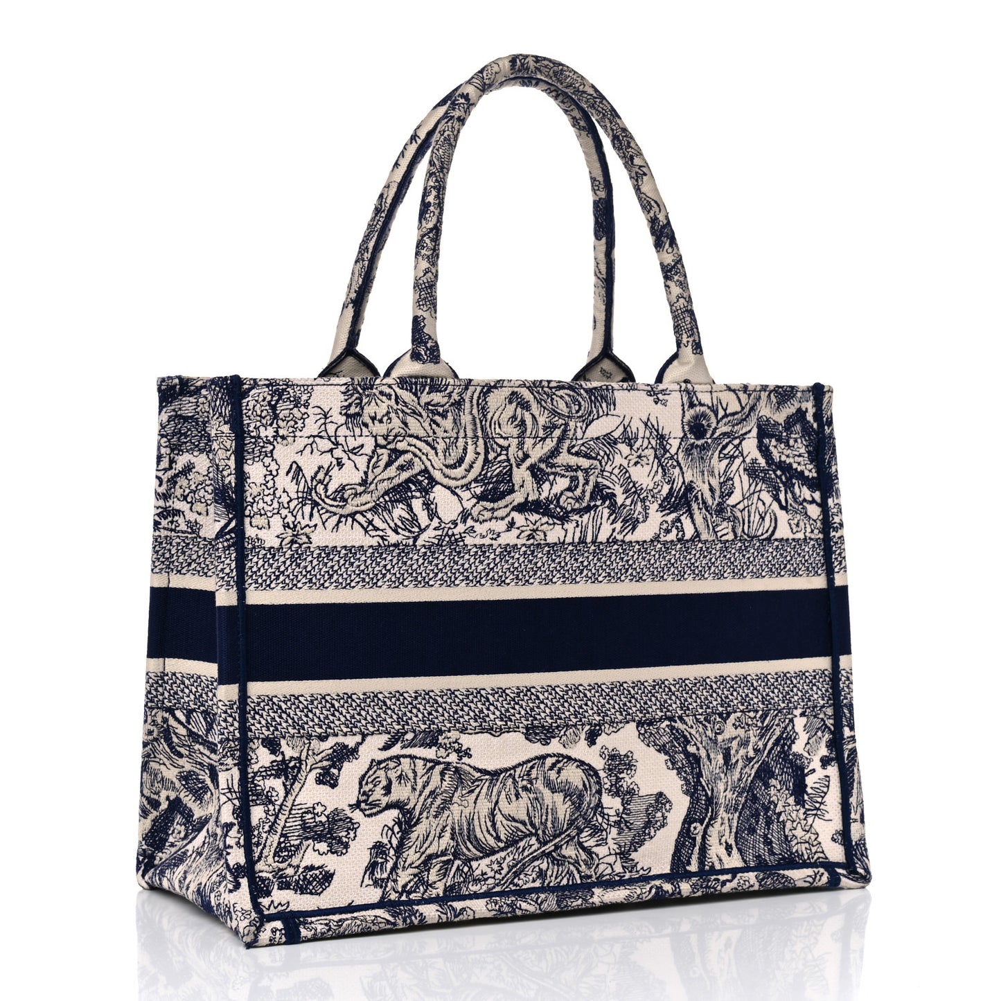 Canvas Embroidered Medium Dioriviera Toile De Jouy Book Tote Blue