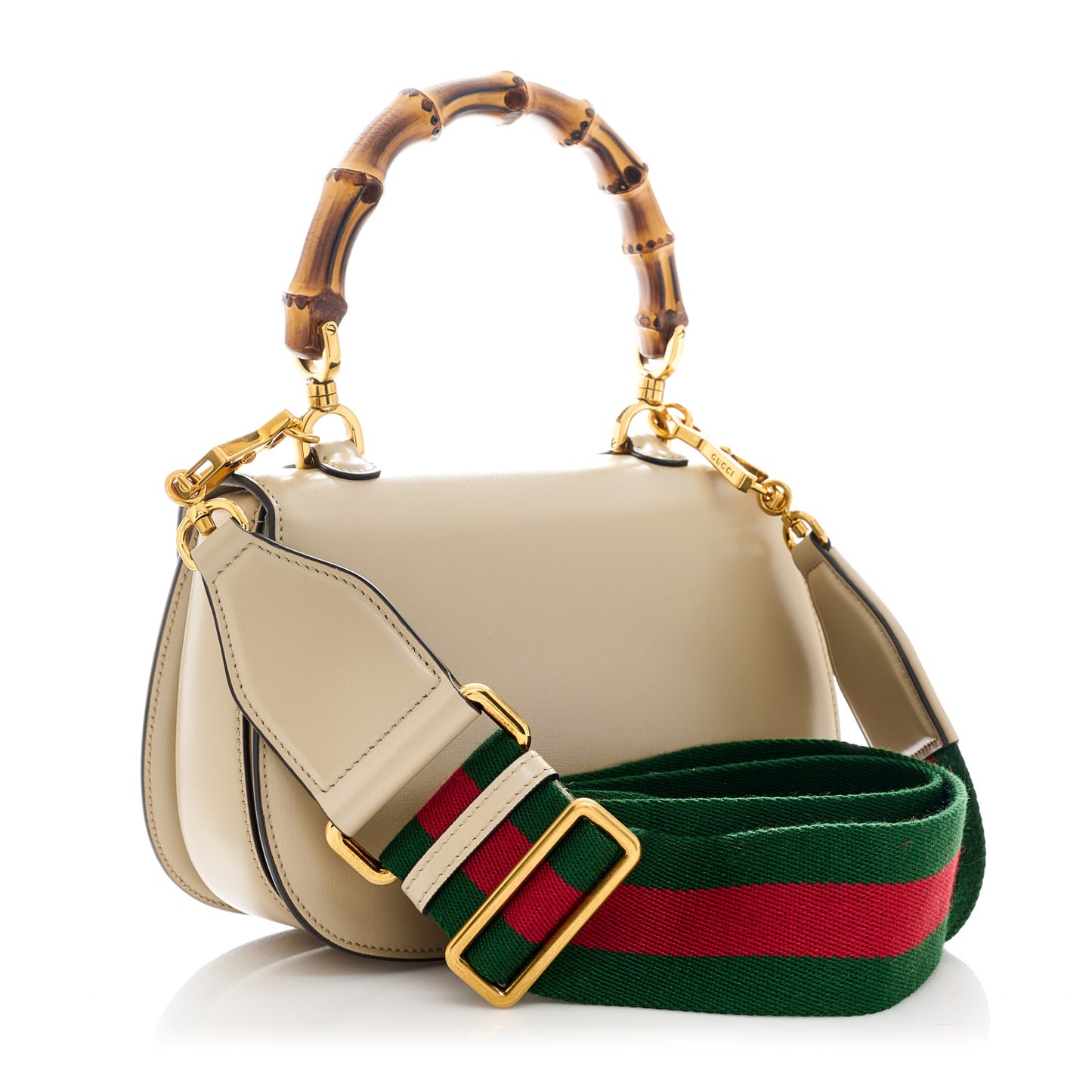 Boarded Dyana Lux Calfskin Web Small Bamboo 1947 Top Handle Bag Oatmeal