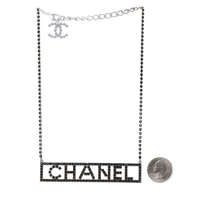 Chanel Crystal Chain Short Logo Necklace Black 3 of 4