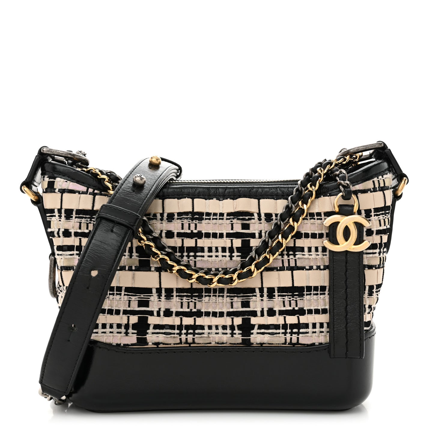 Tweed Calfskin Quilted Small Gabrielle Hobo Black Multicolor