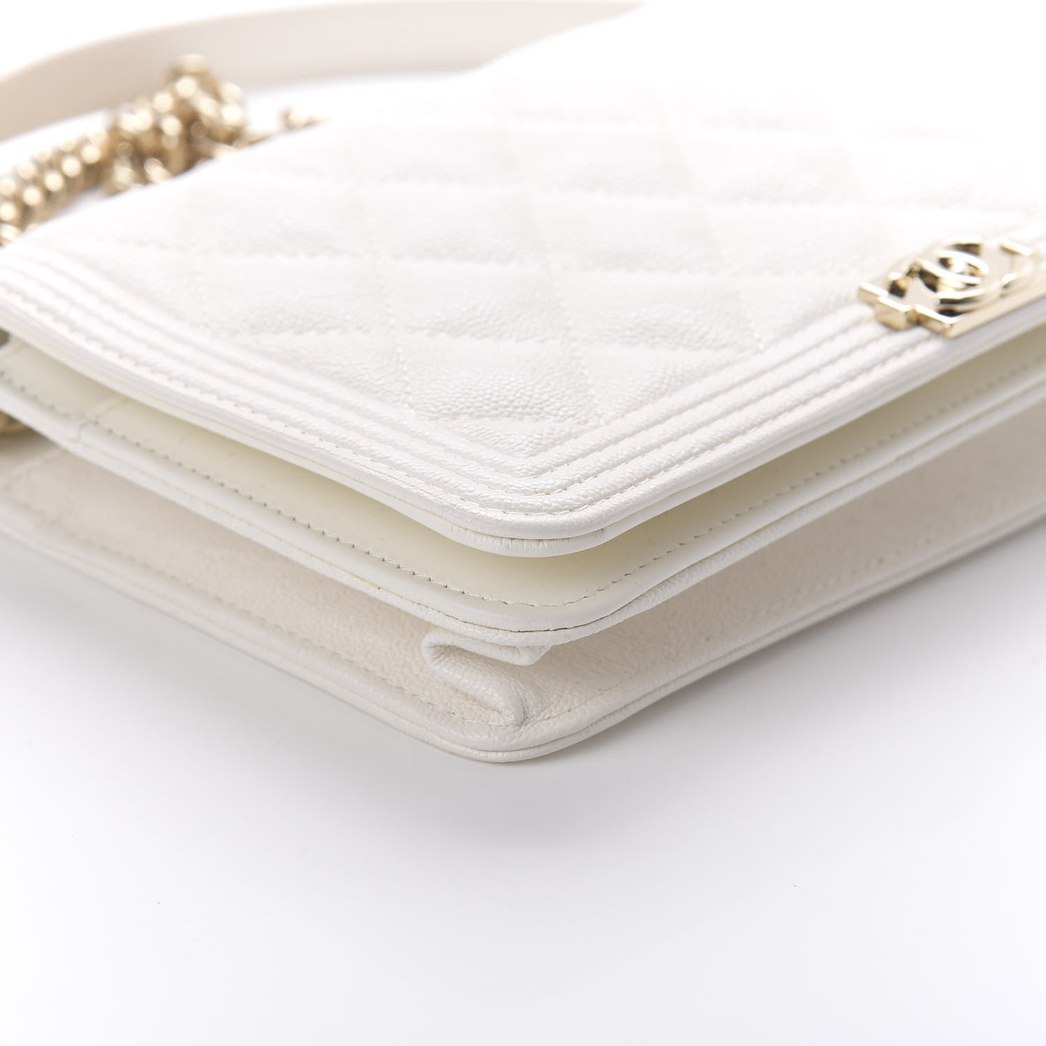 Chanel Caviar Quilted Boy Wallet On Chain WOC White 6 of 12