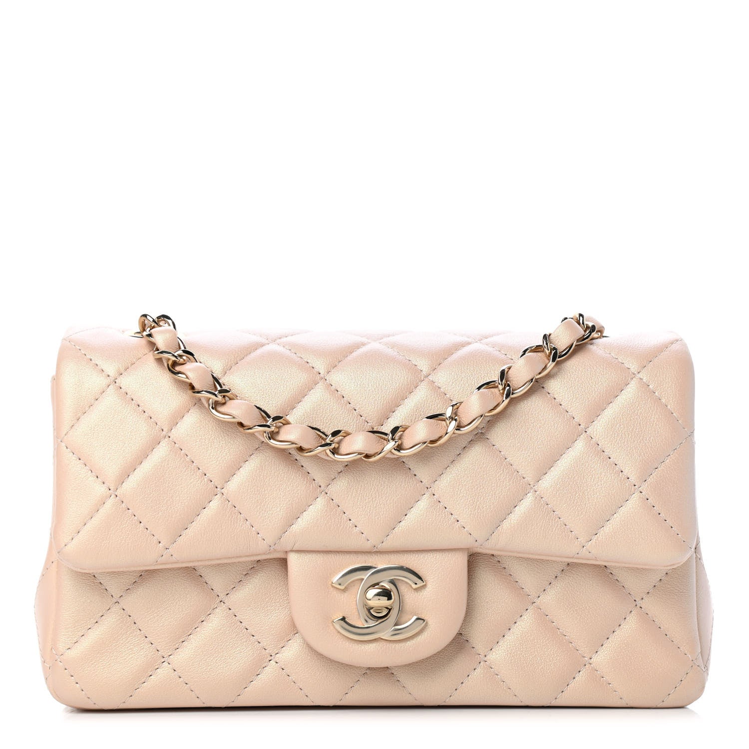 Chanel Iridescent Calfskin Quilted Mini Rectangular Flap Beige 1 of 8