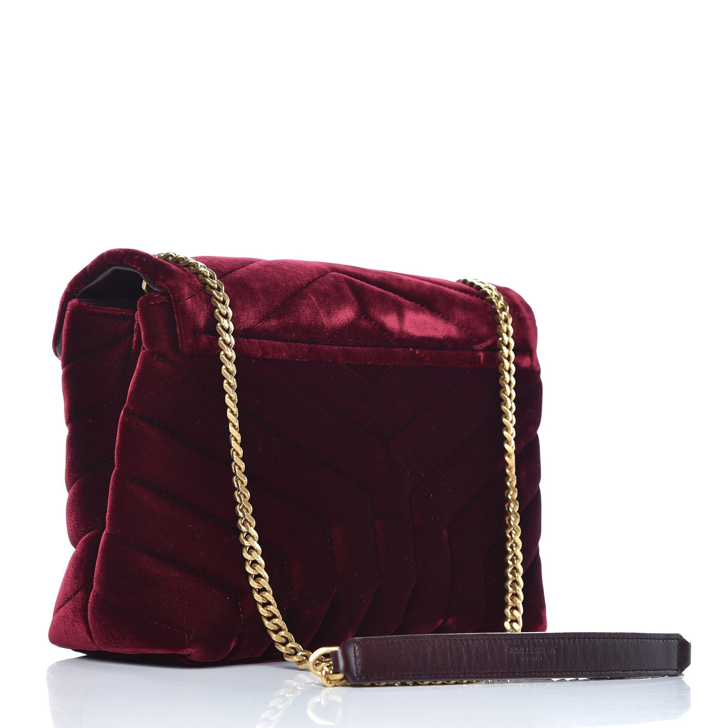 Velvet Y Quilted Monogram Small Loulou Chain Satchel Burgundy