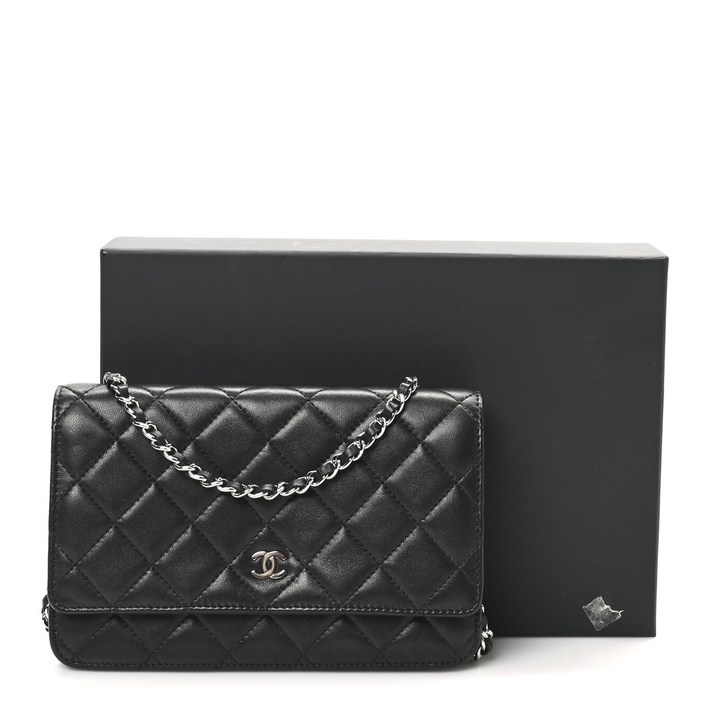Lambskin Quilted Wallet On Chain WOC Black
