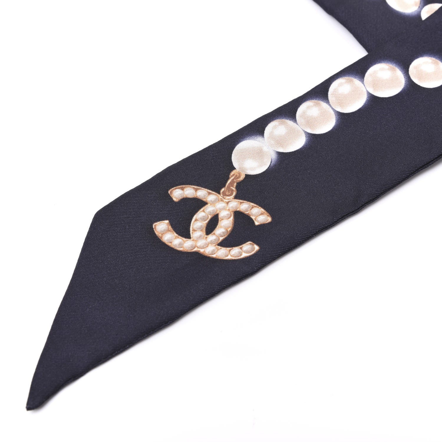 Chanel Silk Pearl CC Slim Bandeau Scarf Navy 2 of 4