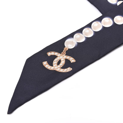 Chanel Silk Pearl CC Slim Bandeau Scarf Navy 2 of 4